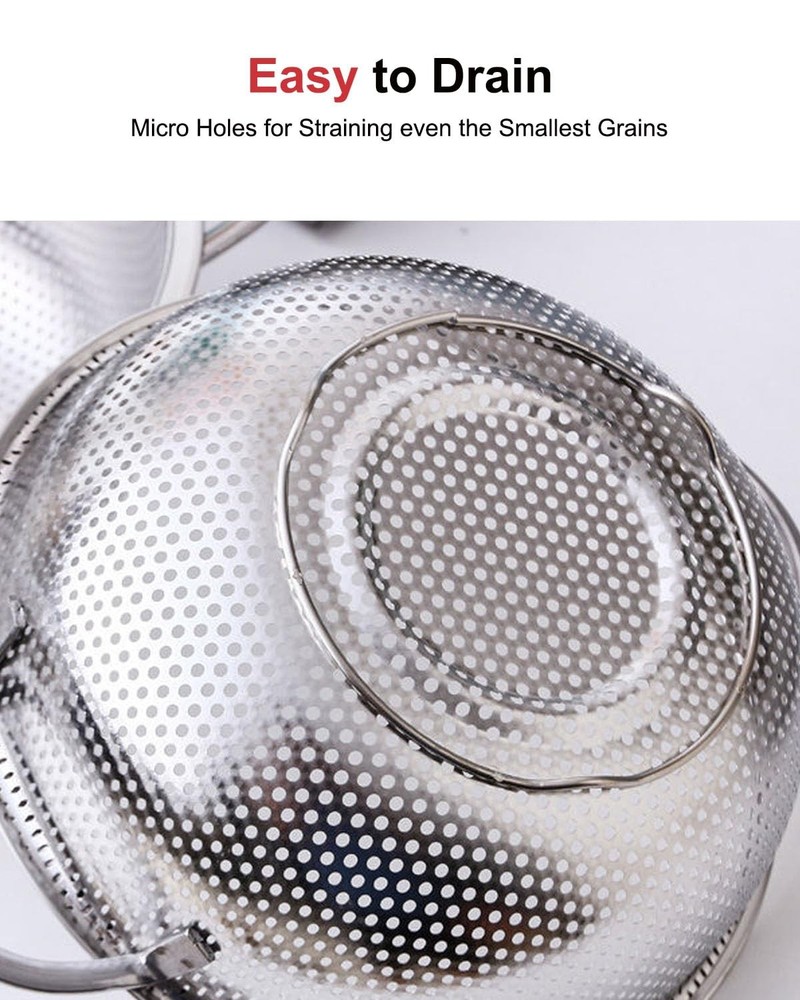 3-Quart Colander for Kitchen, Stainless Steel Colander with Base, Pasta Strai...