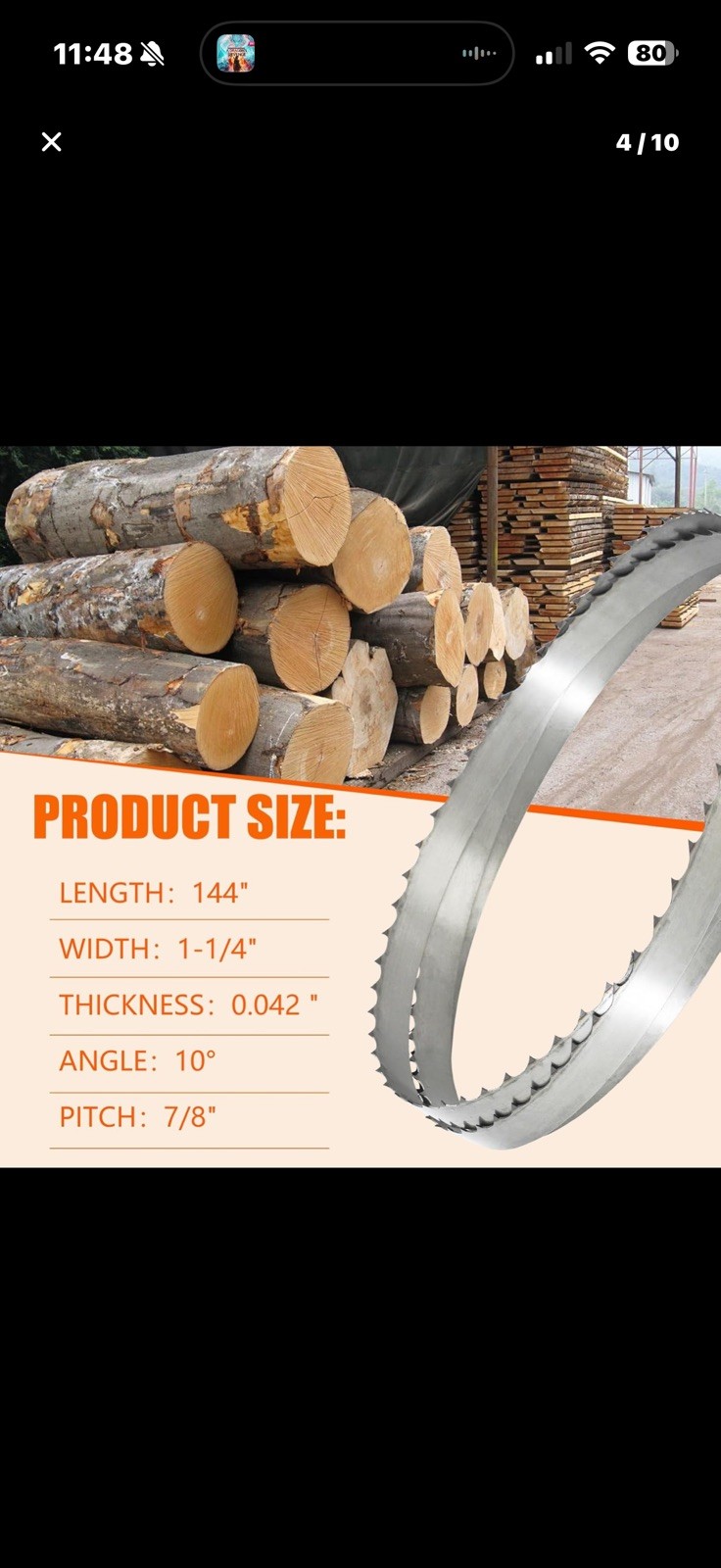 Sawmill Bandsaw Blades 144" Length - Top Quality 10° Hook Angle - 5-Pack