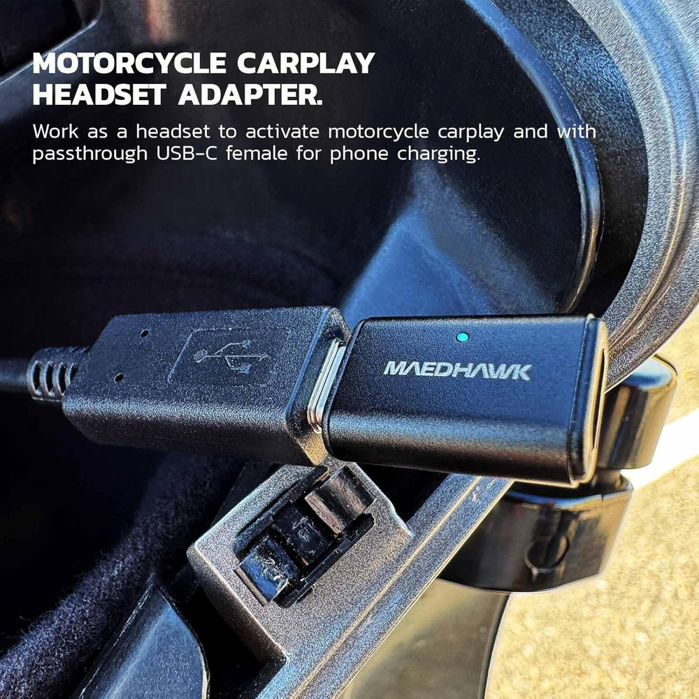 Bypass Motorcycle Carplay Bluetooth Headset Adapter with Passthrough USB-C Charg