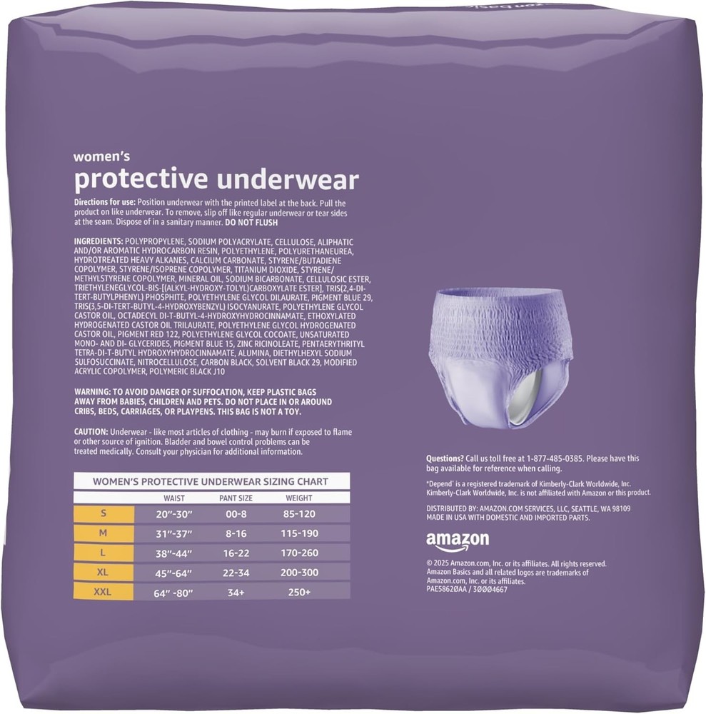 Amazon Basics Women's Protective Underwear, XXL, 42 Count
