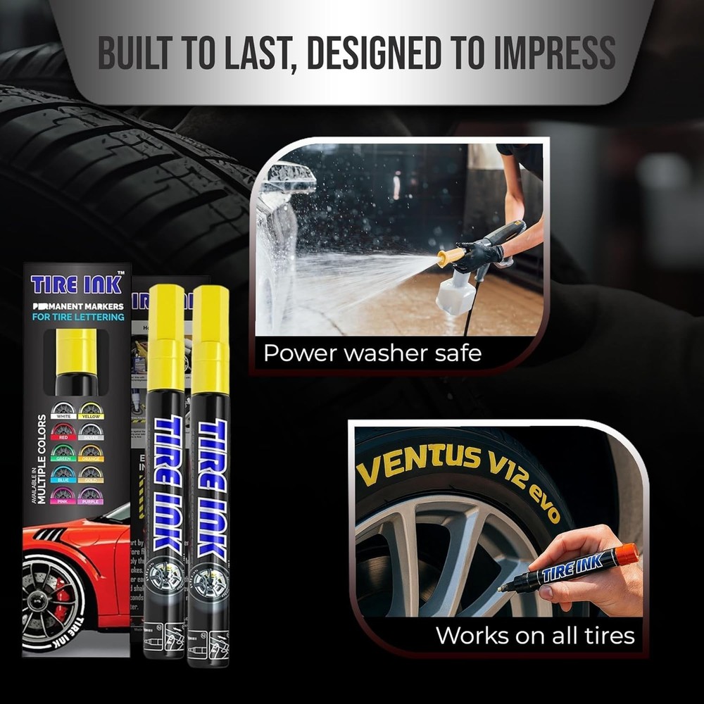 Durable Yellow Paint Pen for Car Wheels - 2 Count