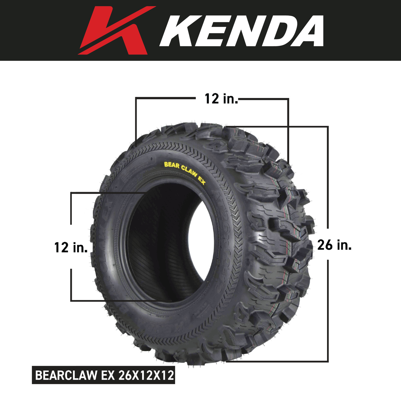 Kenda Bear Claw EX 26x10-12 F 26x12-12 R ATV 6 PLY Tires Bearclaw (4 Pack)