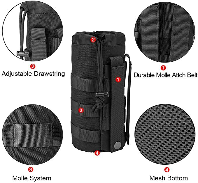 Tactical Water Bottle Pouch Molle Pouch Adjustable Drawstring Bottle Holder Bag