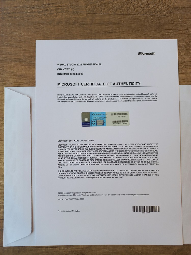 Microsoft Visual Studio 2022 Professional CoA AUTHENTIC License DG7GMGF0D3SJ