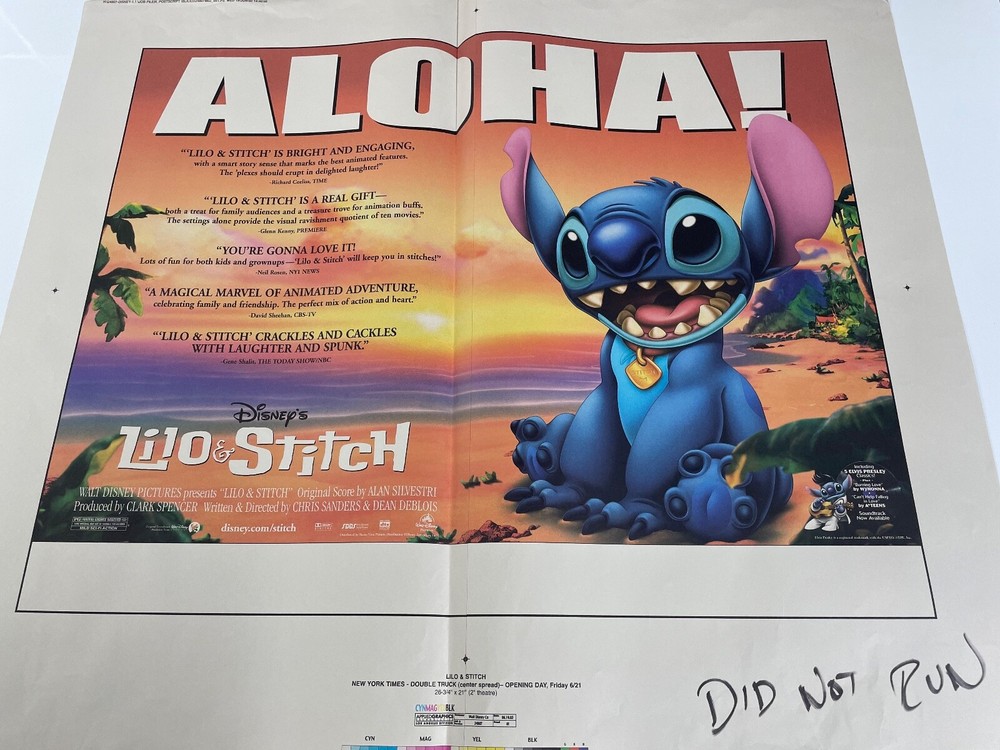 Lilo & Stitch Lot Printer Proof Tear Sheet Ad Pad Printer Proof Sheets B