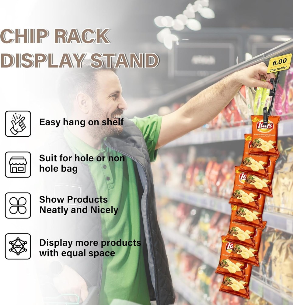 4 Pack Hanging Merchandise Strips With Hooks Chip Display Snack Rack Bag Holder