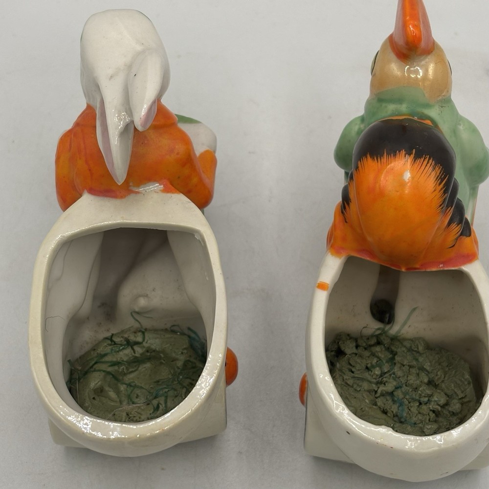 VTG Lusterware Rooster & Rabbit Pulling Rickshaw Egg Carts Easter Planters Japan