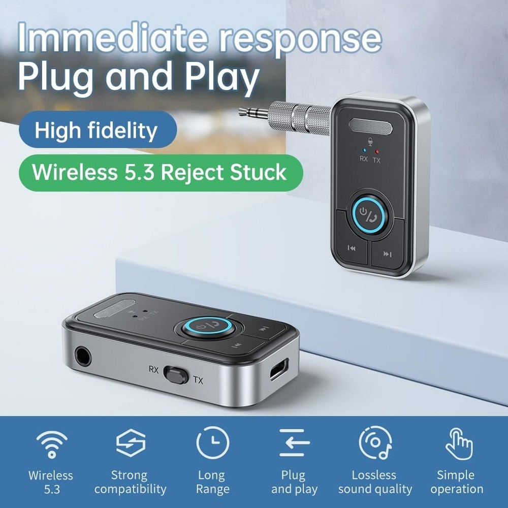 FMIIFMS Premium Pro Bluetooth 5.3 Transmitter Receiver,2-in-1 Wireless Small