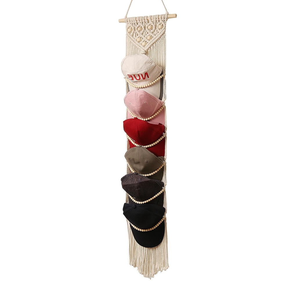 Cap Hanger-1 Pack-Boho Macrame Cap Holder Wall Hat Organizer for Baseball Cap...