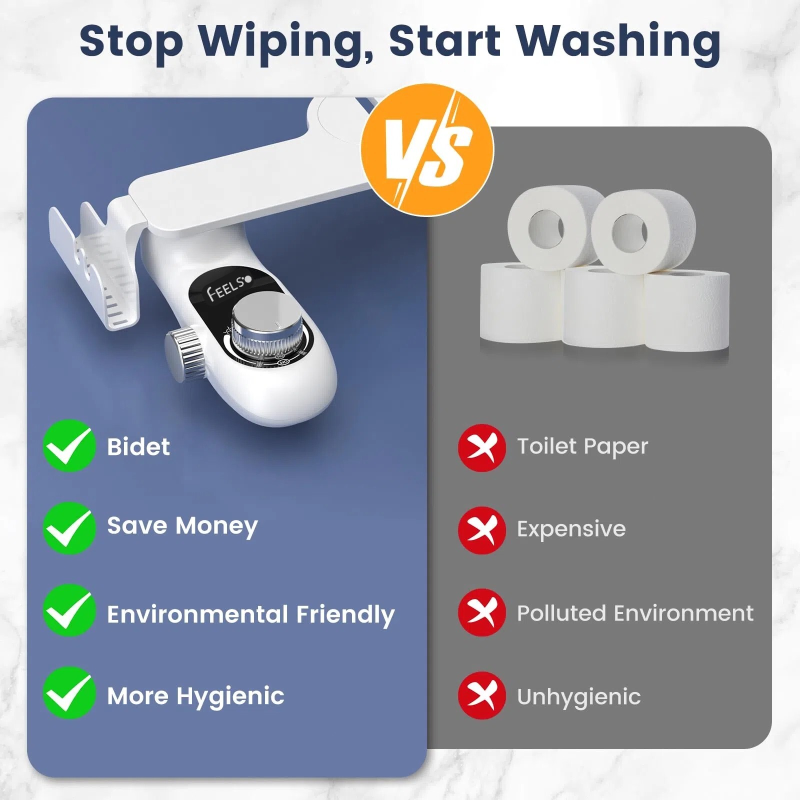 Bidet Fresh Water Spray Kit Non Electric Toilet Seat Attachment with Dual Nozzle