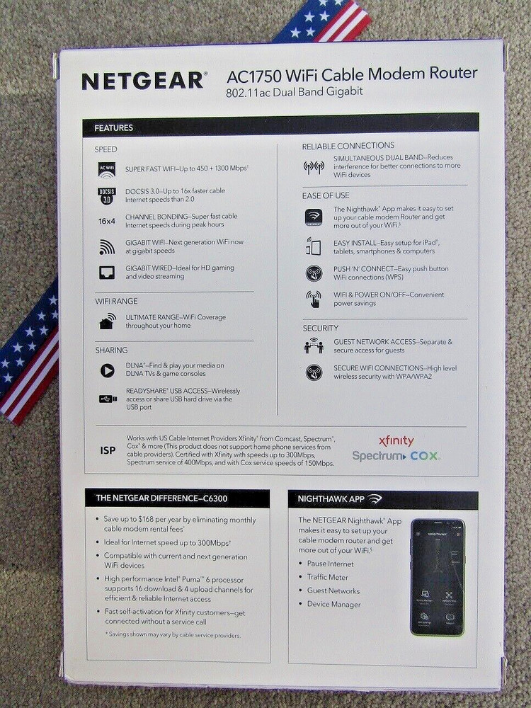 netgear ac1750 wifi cable modem router c6300