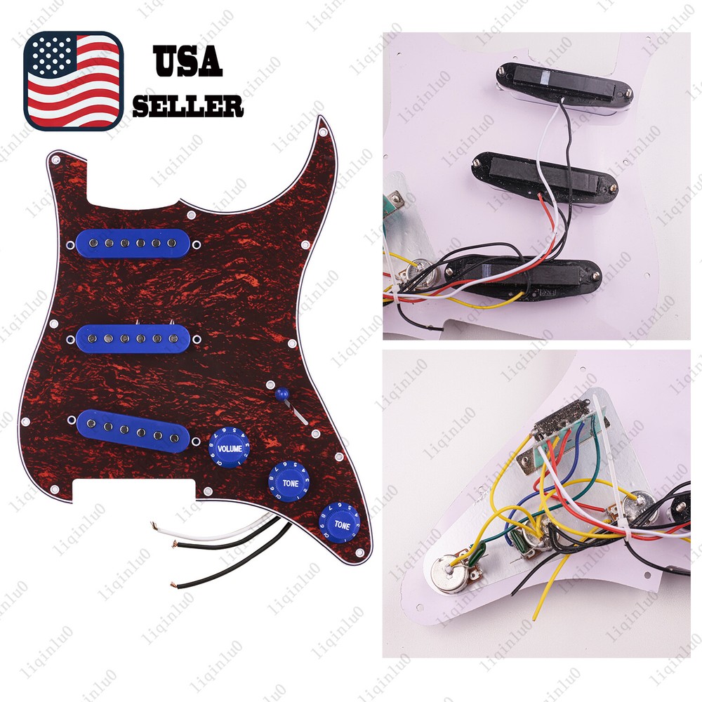 Prewired-Loaded SSS Pickguard Ceramic Pickups For Strat Red Tortoise&DBlue