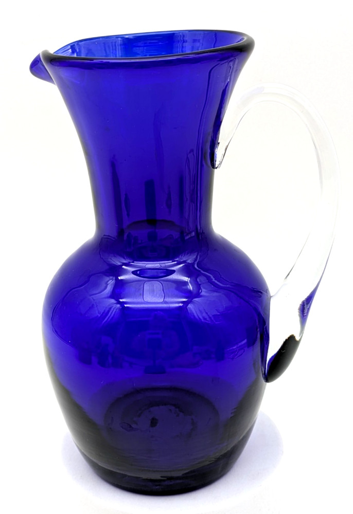 Cobalt Blue Pitcher Clear Applied Handle