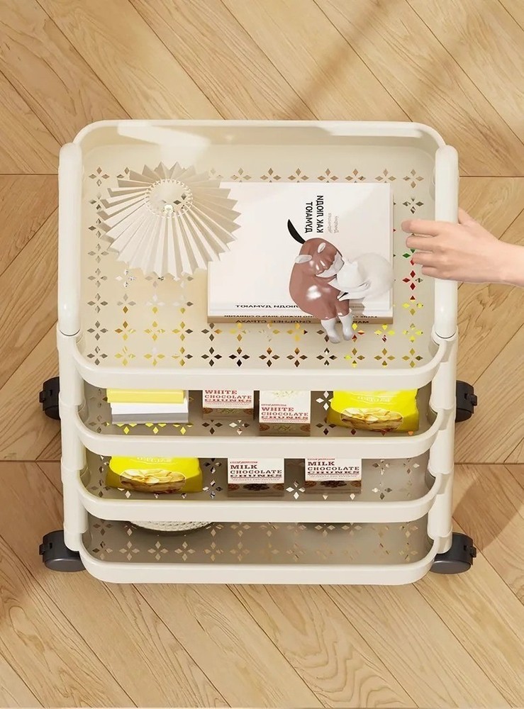 Trolley with Handlebar and Storage Rack, Floor-Standing, Multi-Layer Storage