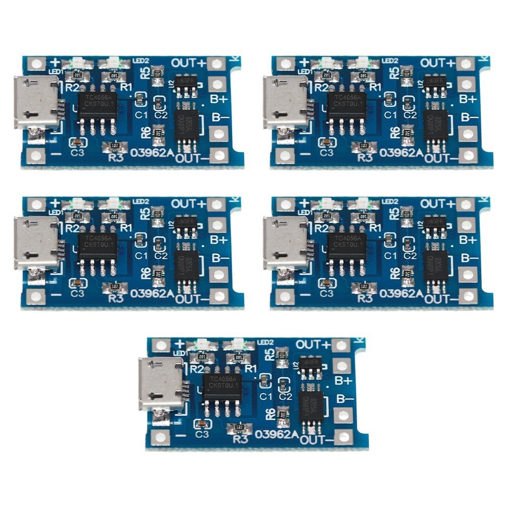 5 Pack Lithium Charger Board Modules USB 5V 1A with Battery Charging Indicator