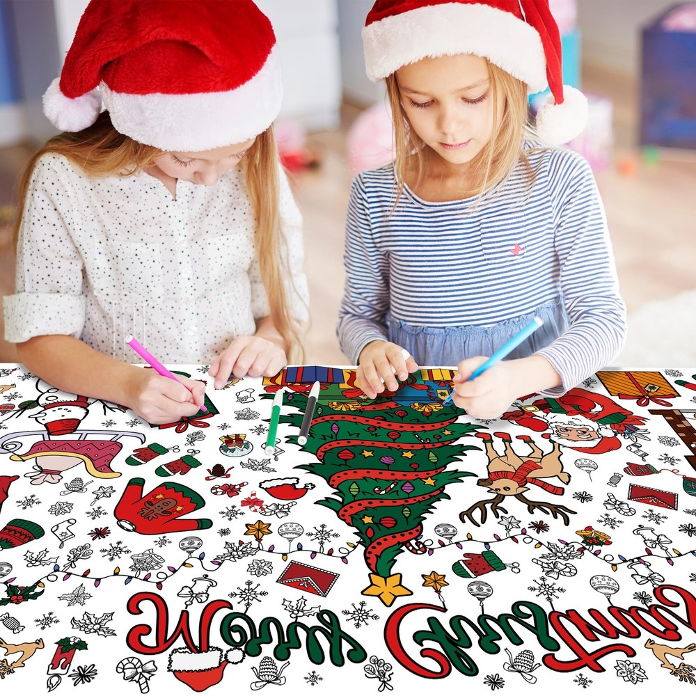 OHOME Xmas Giant Coloring 72" x 30" (Rectangular), Christmas Red and Green
