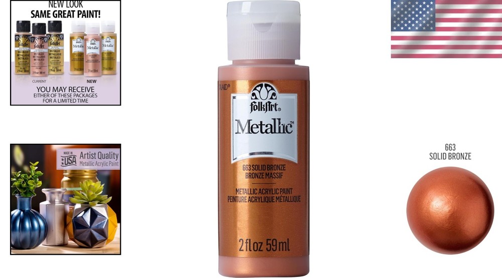 Folkart Assorted Metallic Acrylic Paint - Solid Bronze, 2 Fl Oz