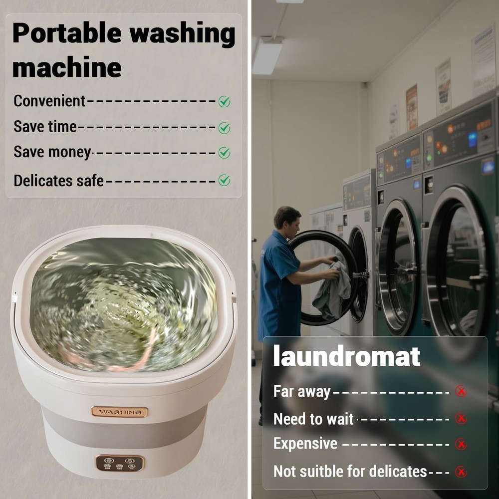Portable Washing Machine 12L Fully Automatic 3 Modes Collapsible Compact Garvee