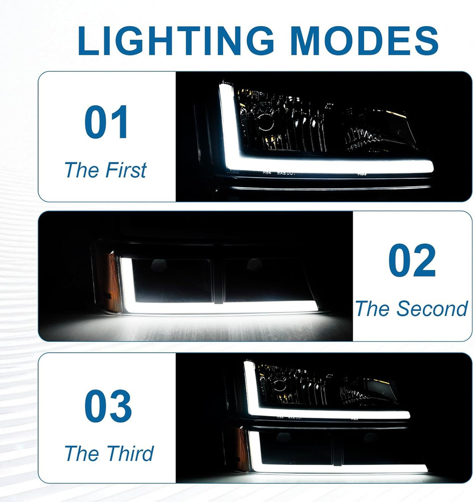 LED DRL Headlights Assembly Compatible with 2003-2006 Chevy Silverado/2003-2006