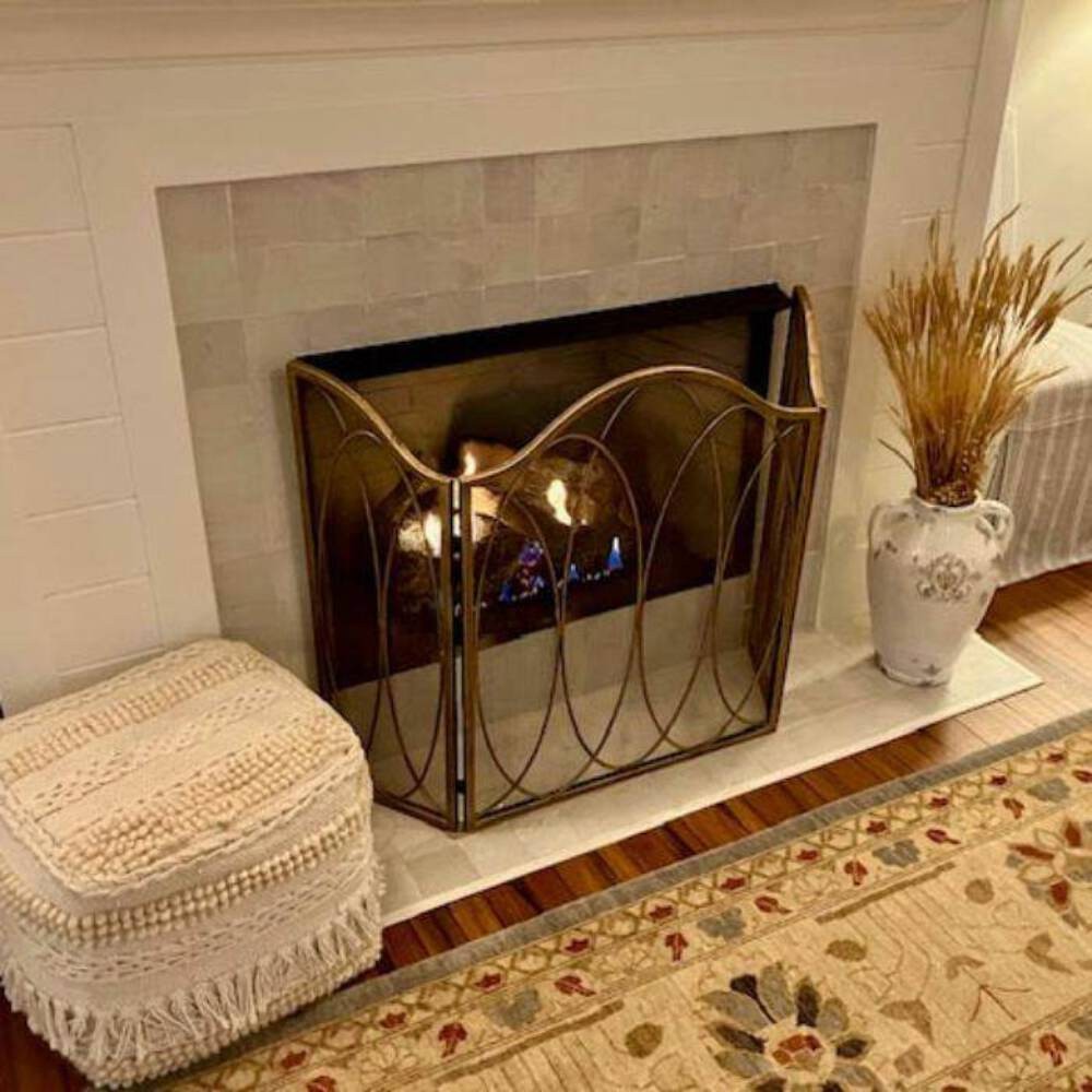3-Panel Fireplace Screen in Burnished Gold Oval Design