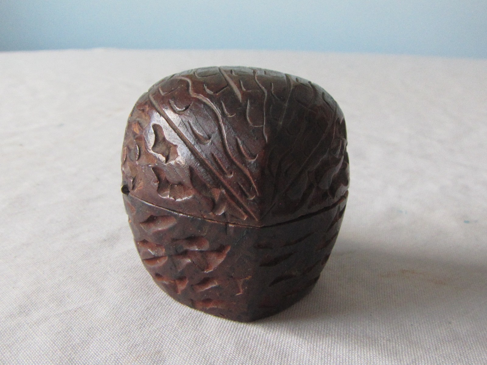 1890's German Black Forest Walnut carved hinged lid inkwell