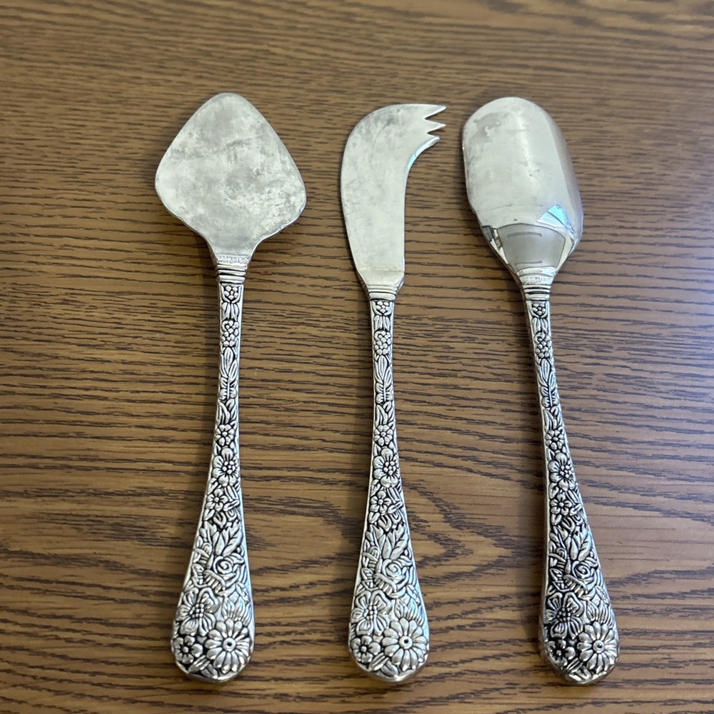 Vintage Olde Bouquet Cheese Set Scoop Knife & Server Silver Plated By Godinger