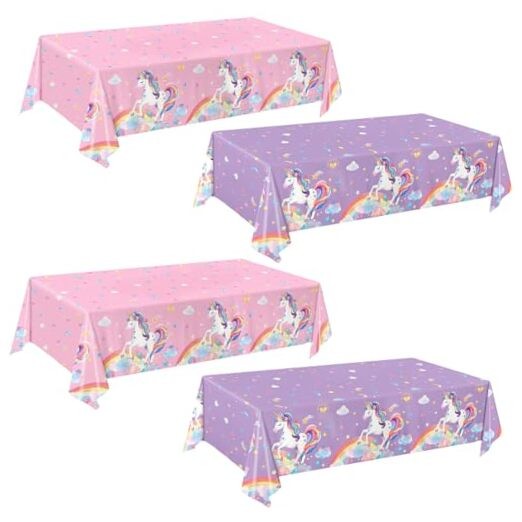 4 Pack Tablecloths Birthday Decorations, Disposable Table Covers for Unicorn