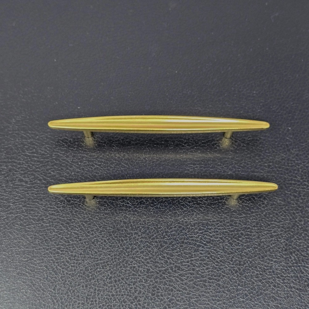 2 Vtg MCM 6" Atomic Solid Brass Drawer Cabinet Pulls 4" Centers NOS OR USA