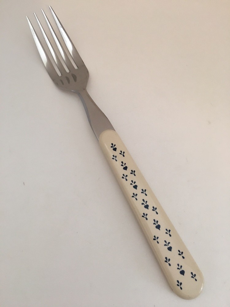 Unbranded Stainless Plastic Ivory Navy Blue Hearts DINNER FORK 8” EUC