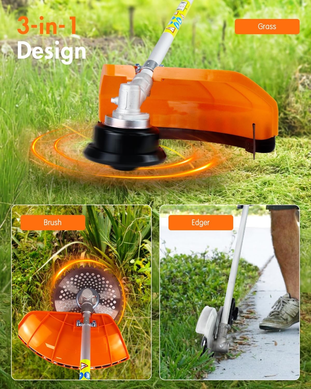 26CC 3-In-1 Gas String Trimmer Lawn Mower 2-Cycle Brush Cutter Weed Eater Wacker