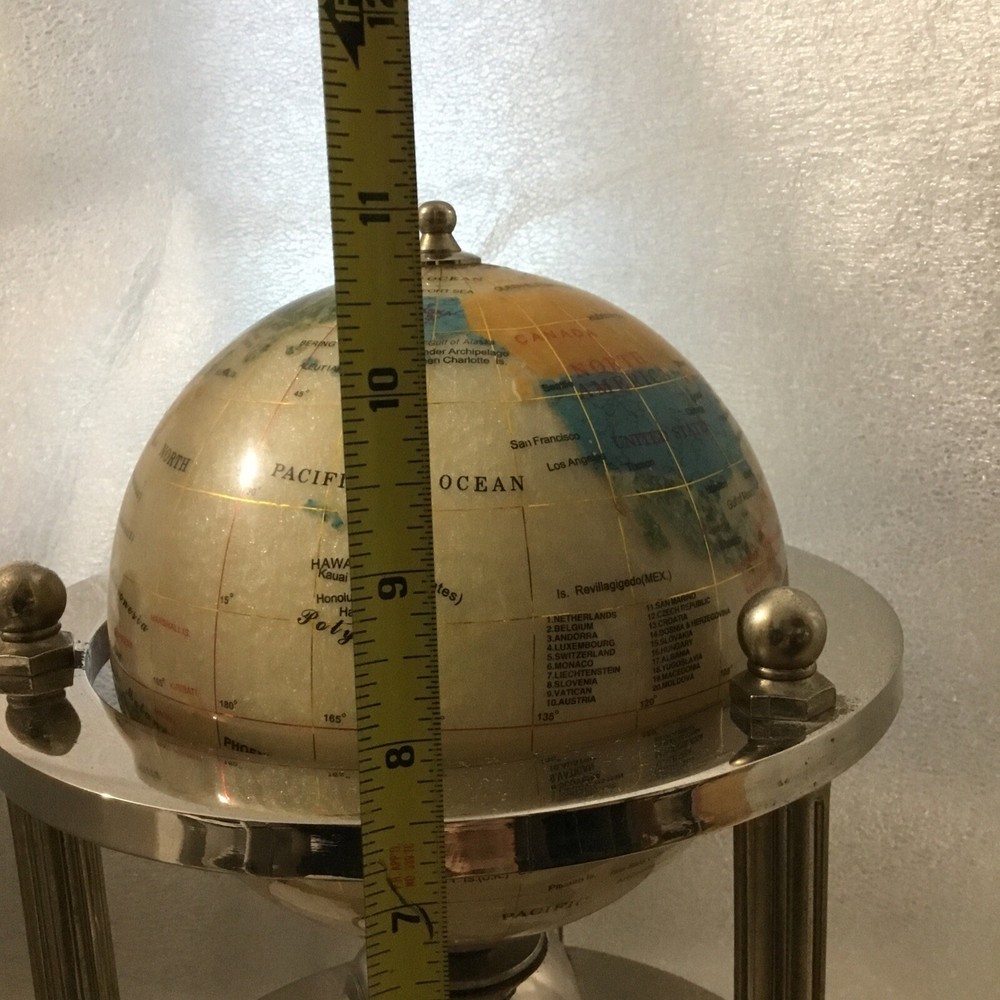 Vintage Gemstone Globe Silver Base with Temperature/ Barometer