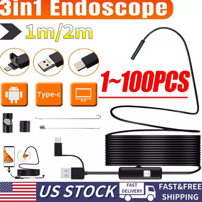 6LED USB Snake Endoscope Borescope HD Inspection Camera  For Android Type C Lot