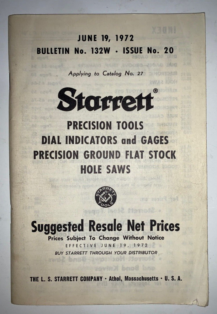 Starrett Precision Tools Price List, 1972