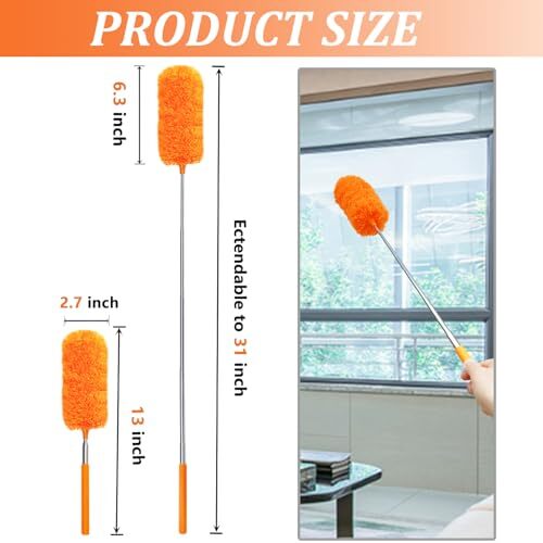 4 Pack Microfiber Feather Duster, with Extendable Pole and Bendable Head,
