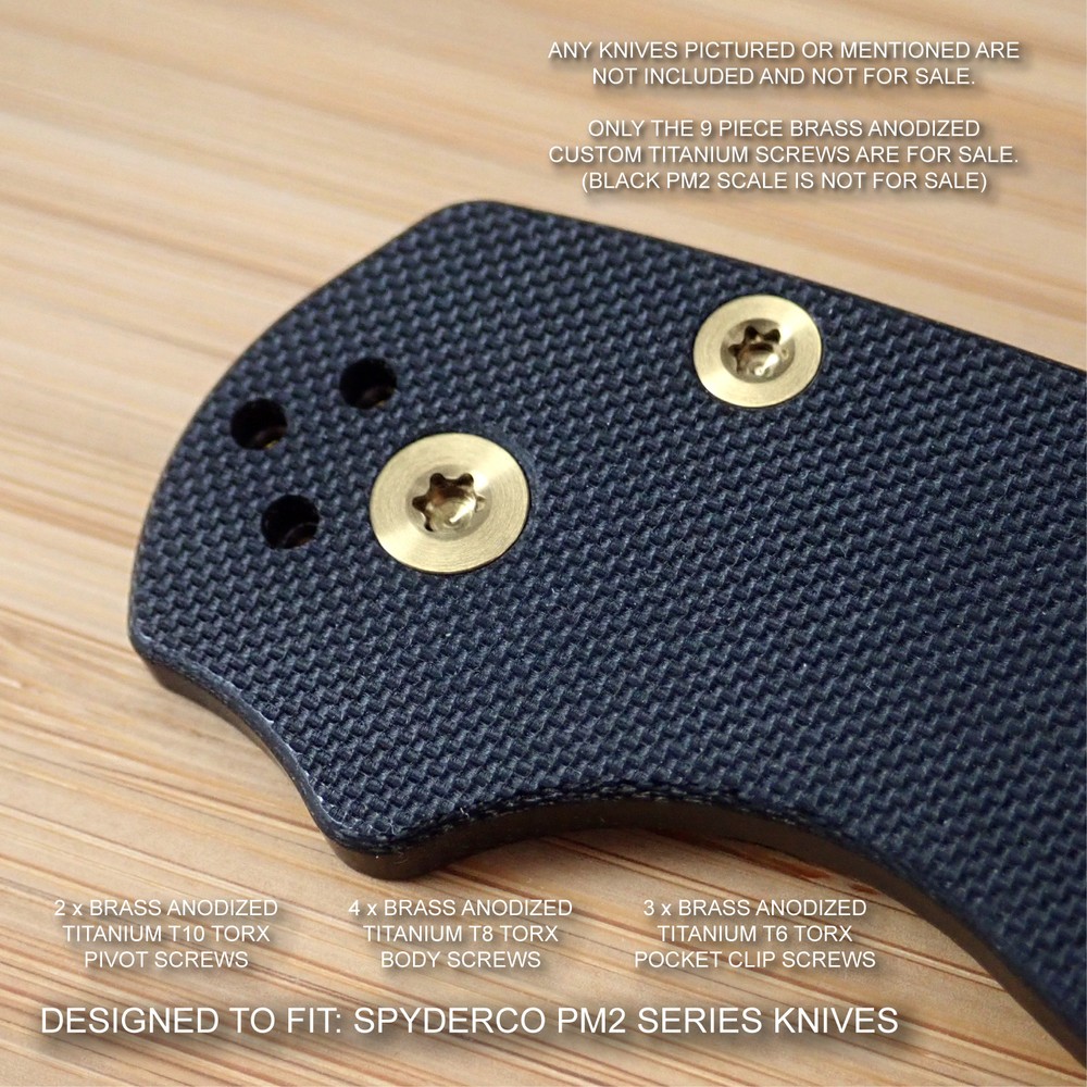Spyderco Paramilitary PM2 Custom Titanium 9pc BRASS Anodized Screw Set -NO KNIFE