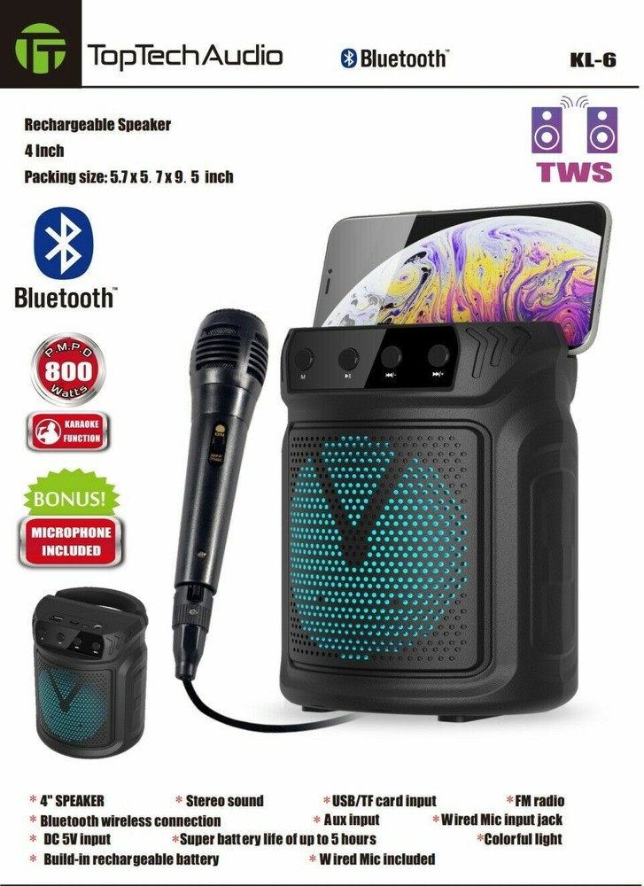 EXTRA BASS Portable Bluetooth Speaker TWS Function+FREE Microphone Party Lights