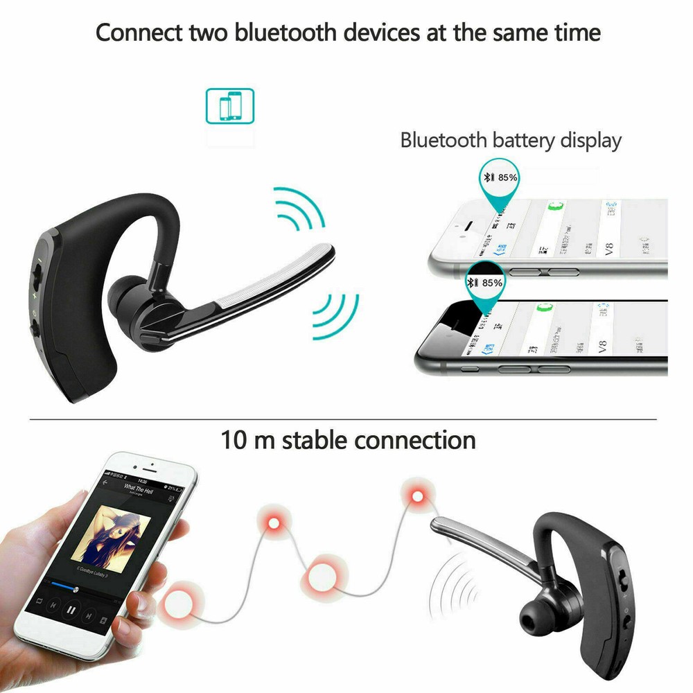Universal Bluetooth Headset Business Wireless Earpiece for Left and Right Ears