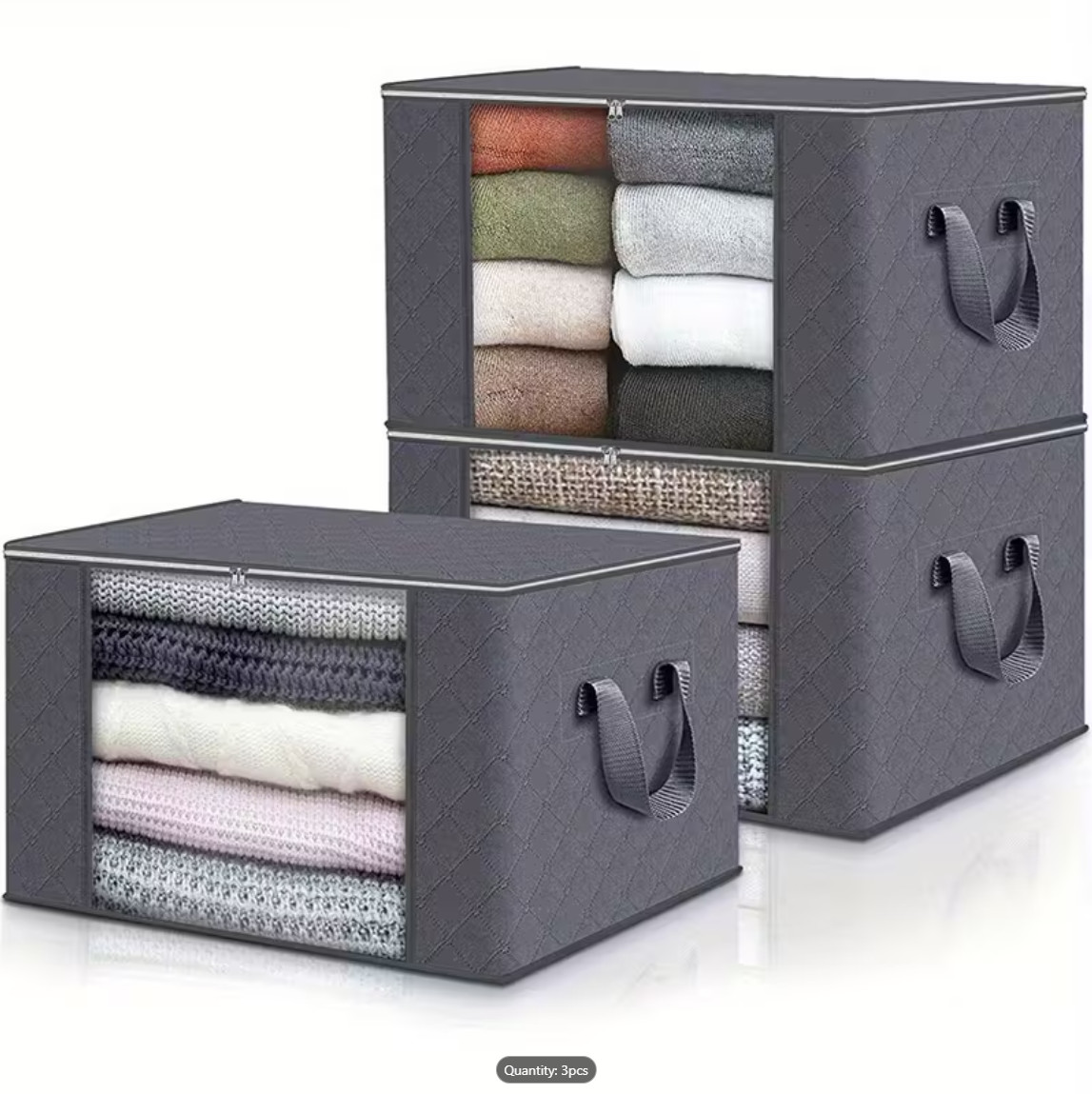 3pcs Large 60L Closet Organizer Foldable Fabric Storage Box Bin Clothes Bedroom