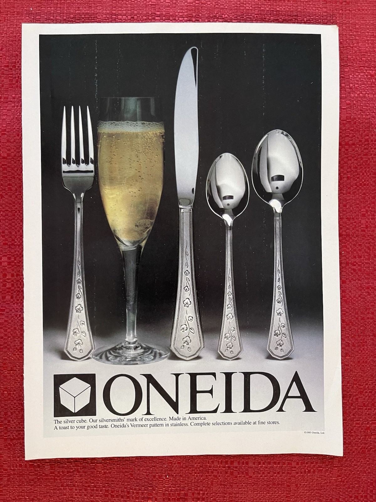 Oneida 1983 Print Ad Kitchen Utensils Flatware Vermeer Pattern Stainless