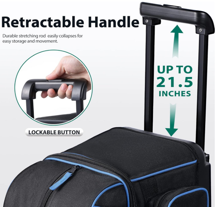 Double Roller 2 Ball Bowling Bag with Separate Shoe Compartment for Bowling