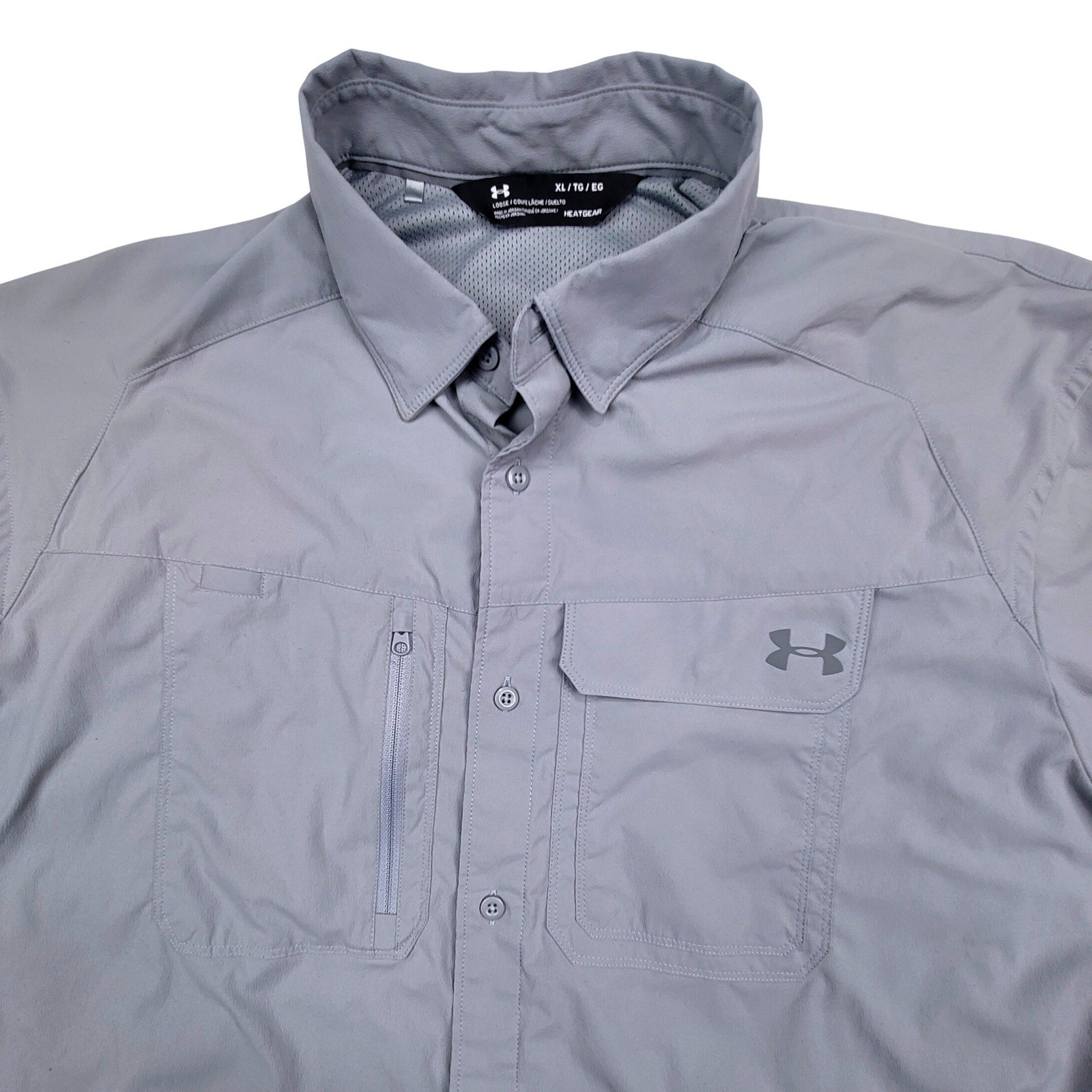 Under Armour Men's Gray HeatGear Long Sleeve Button Up Shirt XL Vented
