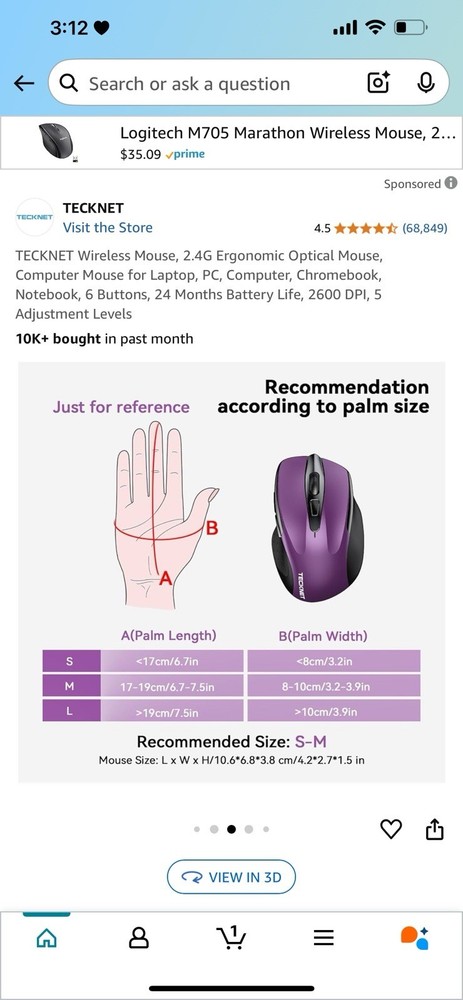TECKNET Wireless Mouse, 2.4G Ergonomic Optical Mouse, Computer Mouse for Laptop
