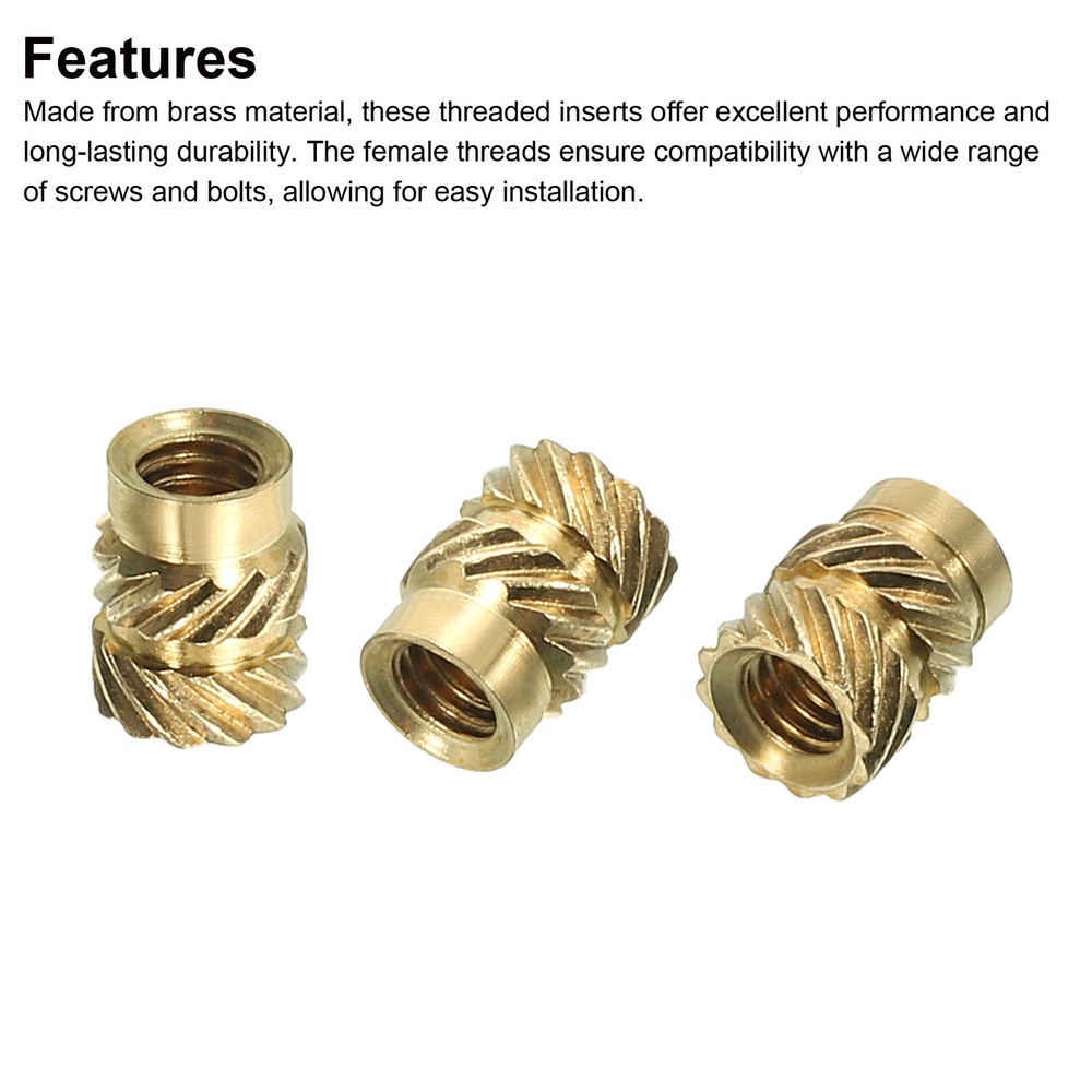 50pcs M4 Threaded Inserts Metric Knurled Nuts Brass Heat-Set Inserts
