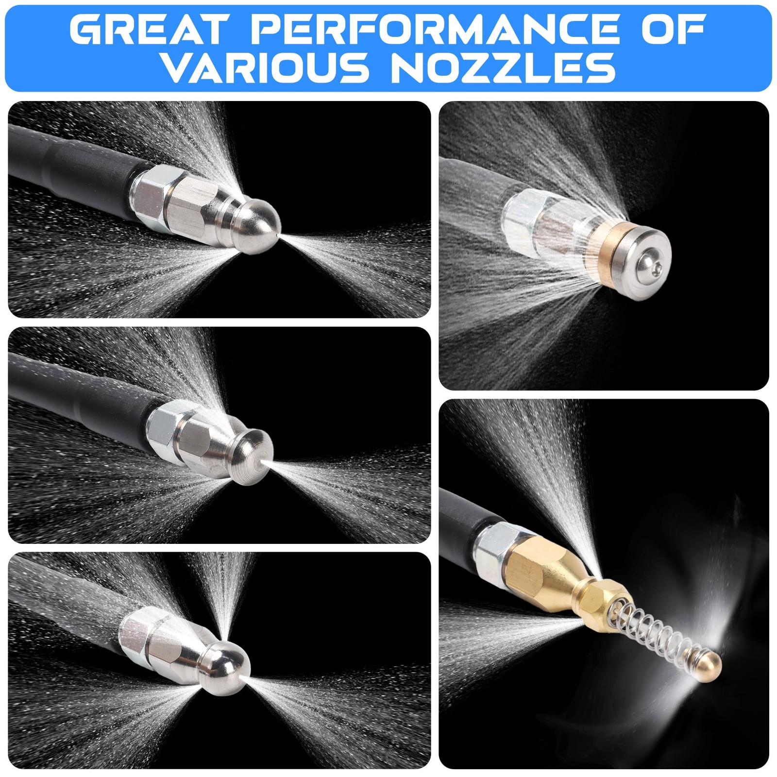 Sewer Jetter Kit for Pressure Washer, 100FT 5800 PSI Drain Cleaner Hose with ...