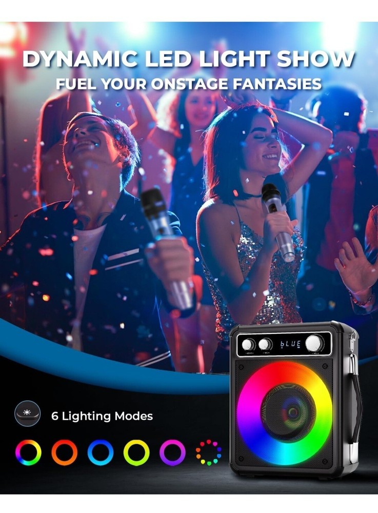 VOSOCO Karaoke Machine, Portable Bluetooth Speaker with 2 Wireless Microphone