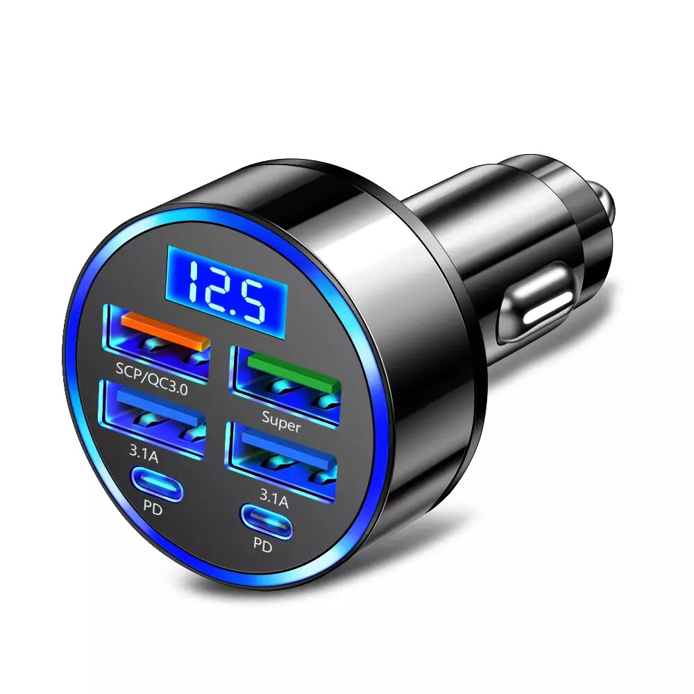 Fast Car Charger Adapter 4USB+2Type C Lighter Socket Adapter For Iphone Samsung