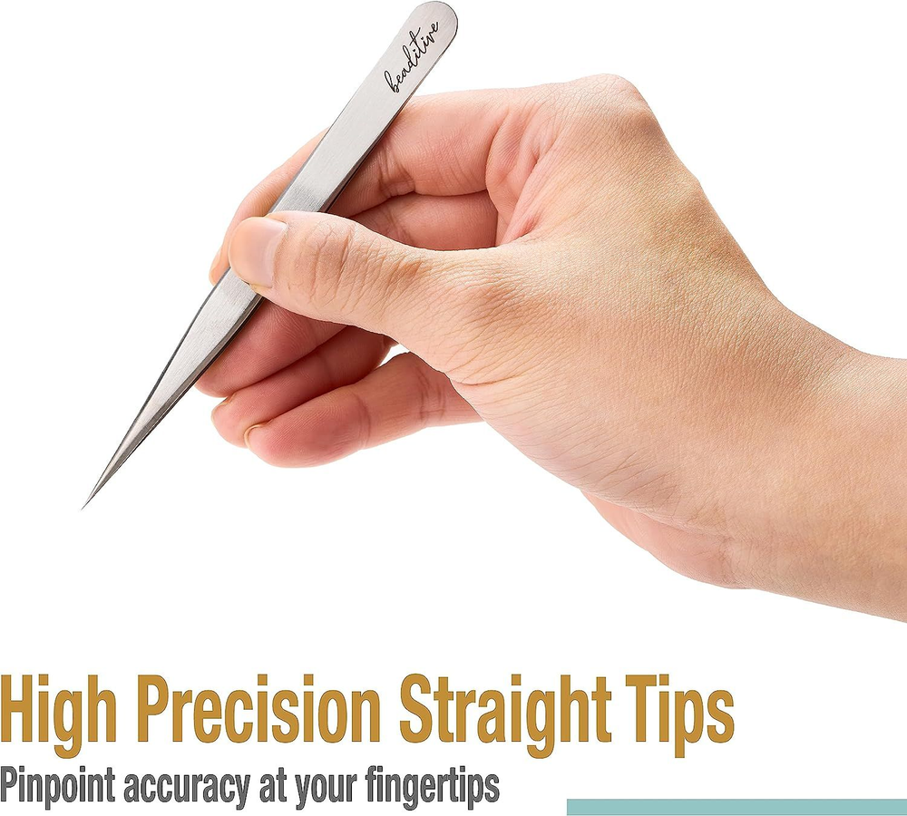 Beaditive High Precision Tweezers 3 Pack - 4.7" Craft for Silver