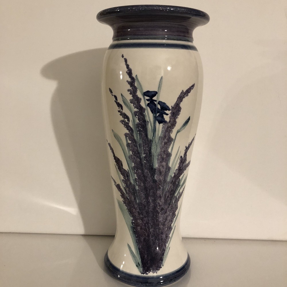 Floral Iris Stonewear Vase. Signed