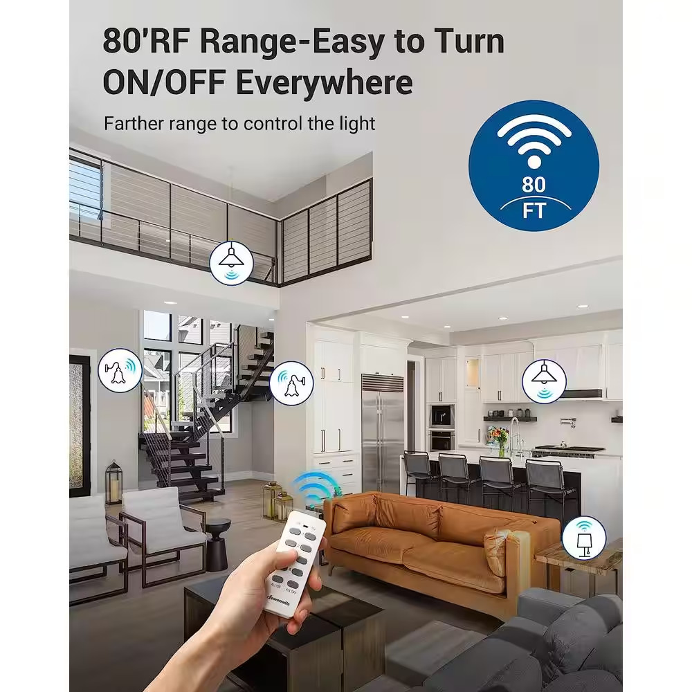 120-Volt Remote Control Light Bulb Socket Switch Kit, White (1 Remote plus 3 Soc