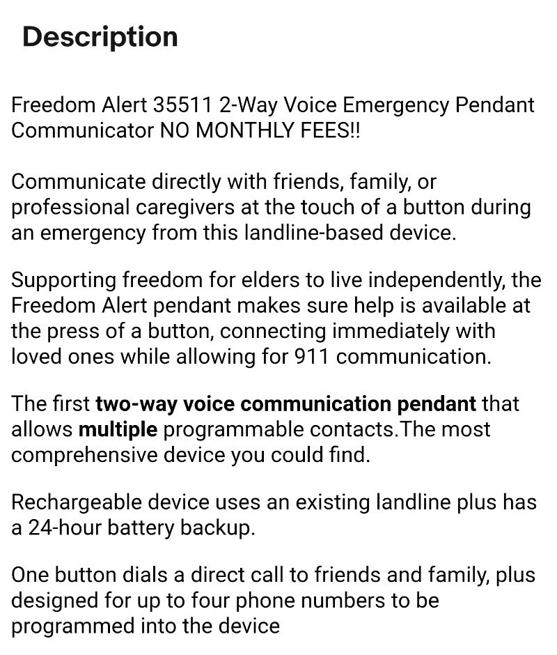 LogicMark Freedom Alert Fall Emergency System Model #35511 New Open Box NOB